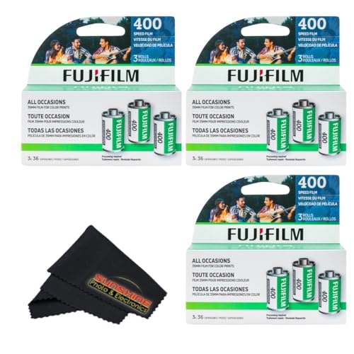 Fujifilm Fujicolor 400 Color Negative Film (35mm Roll Film, 3x36) + Sunshine Photo Microfiber Cleaning Cloth (3 Pack)
