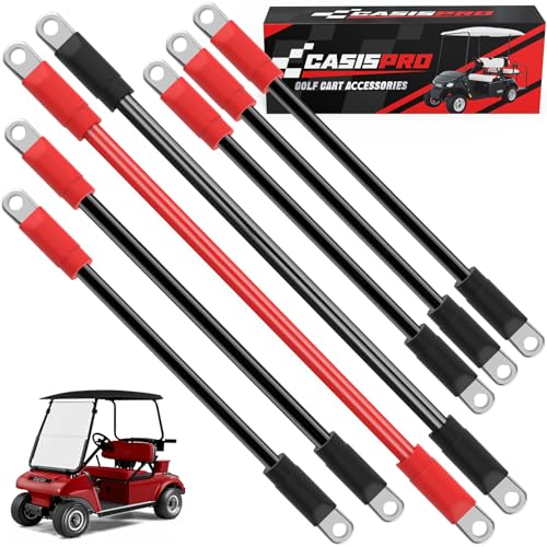 CASISPRO 7 PCS Golf Cart Heavy Duty Battery Cables for Club Car DS 1994-UP 36&48 Volt 4 Gauge AWG Club Car Battery Cable Set Golf Cart Pure Copper Wiring Kit