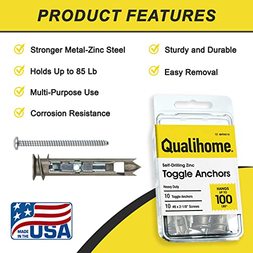 Qualihome HM-14249 Heavy Duty Drywall Anchors And Screws Kit Including Self-Drillingtoggle Anchors & Screws thumb #1