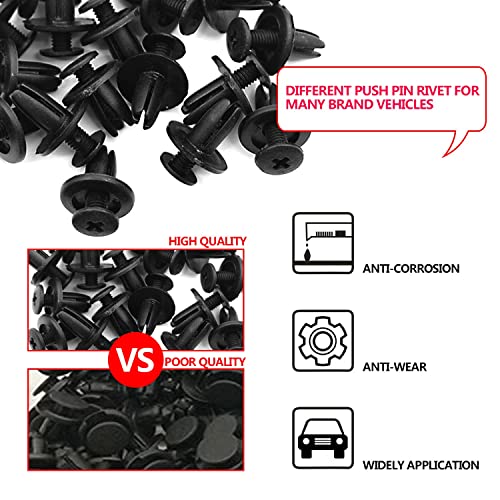 Grafken 100Pcs Car Retainer Clips & Fastener Remover, Quality Nylon Push Rivets - Splash Shield Clips 6 Most Popular Sizes & Applications for Honda Toyota GM Ford, m - Image 6