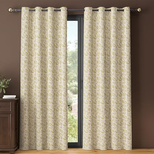 Image of Yellow Weaves 2 Pcs Jacquard Botanical Eyelet Long Door Curtain - Perfect for Home, Office, Bedroom, Living Room & Balcony - 9 Feet (Golden)