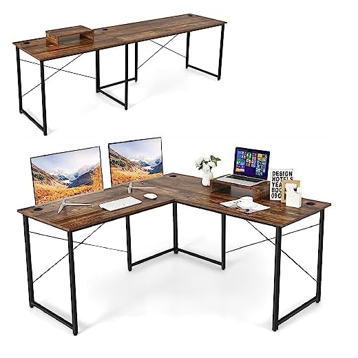 GIANTEX Escritorio de Esquina en Forma de L, Mesa de Ordenador en 2 Formas Diferentes para 2 Personas, 150 x 150 x 74 cm/240 x 60 x 74 cm, Carga 100 kg Marrón