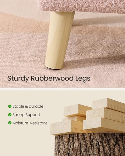 SONGMICS Storage Ottoman, Foot Stool, Ottoman with Padded Seat, Foot Rest with Wood Legs, Small Table, for Hallway, Living Room, 30 x 40 x 30 cm, Teddy Fleece, Jelly Pink ULOM518SA01 - 5