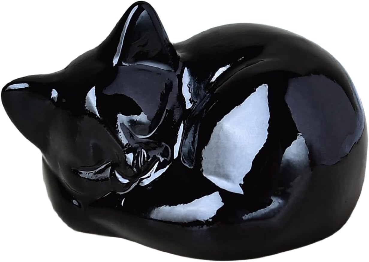 Natural Obsidian Cat Crystals Decor Sleeping Cat Statue Healing Crystal Polished Gemstones Bedroom Office Desk Home Decoration A Lucky Decoration