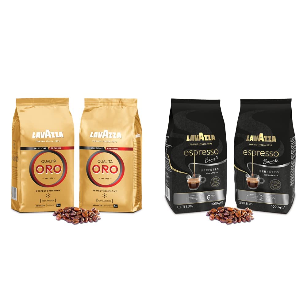 Lavazza Café Grains - Qualita Oro 2kg (2 paquets de 1kg) & Café Grains - Barista 2kg (2 paquets de 1kg)