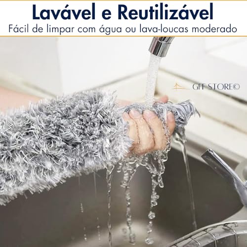 Espanador de Pó Extensível 2,80 Metros Microfibra Cabo de Aço Inoxidável Ajustável Haste Flexível Re