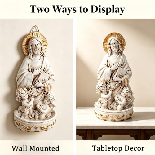Image of KOMI Jesus Christ Resin Holy Water Font for Home Altar Wall Hanging Decor Catholic Gifts