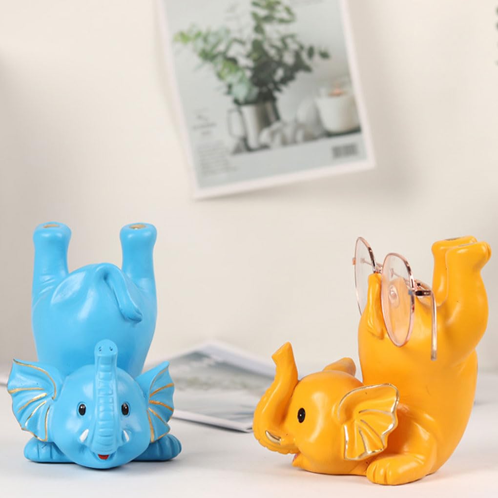 3er-Set Brillenhalter in Tierform, niedlicher Elefant, geeignet für die meisten Brillen, Kunstharz, niedlicher Elefant, Brillenständer, niedliche Tierform, Dunkelblau
