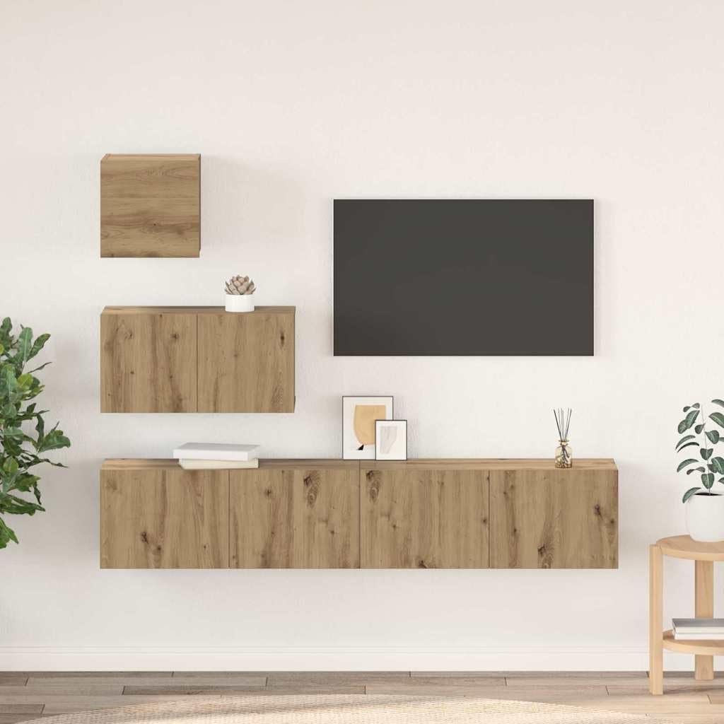 Set di mobili per TV da parete, 4 pezzi, effetto rovere Artisan