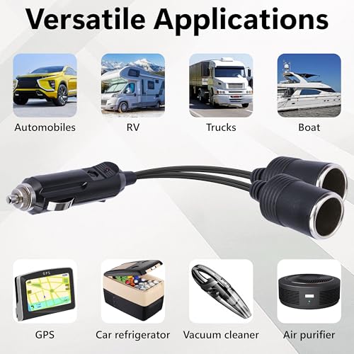 Image of 2 PCS 12V Double Cigarette Lighter Adapter, 1 to 2 Car Cigarette Lighters Splitter 2 Socket, 18AWG Dual Cigarettes Lighter Extension Cord with 15A Fuse, Car Charger Splitter
