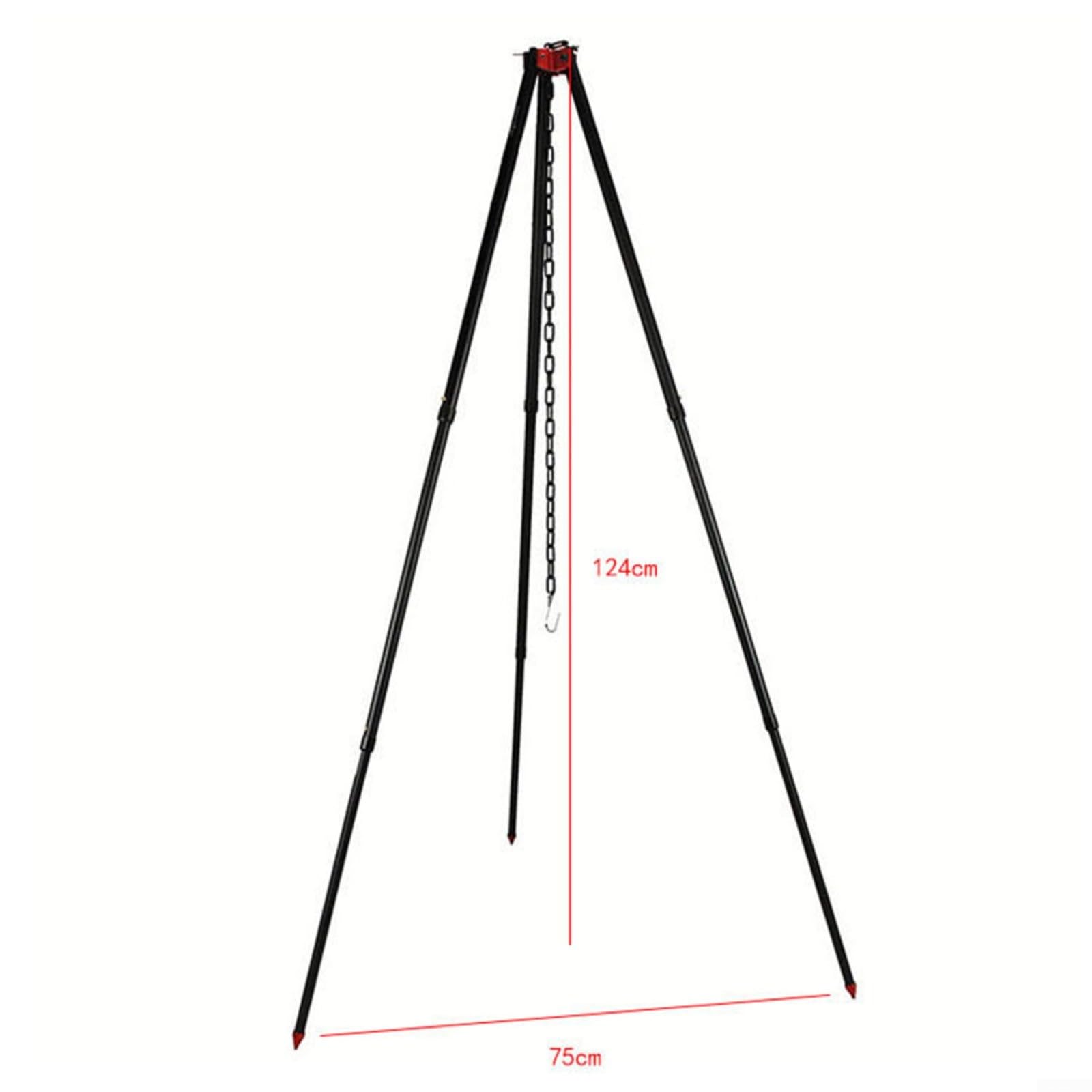 Aleación de aluminio Camping trípode Pot Holder 124cm Altura ajustable Soporte colgante para fogata Luces de cocina Picnic al aire libre Negro