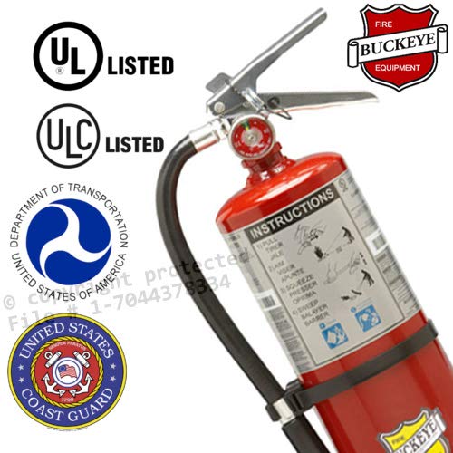 (Lot of 2) Buckeye 5 Lb. Type ABC Dry Chemical Fire Extinguishers with Wall Hooks, Signs and Inspection Tags