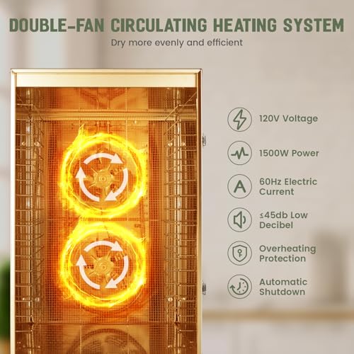 Commercial Food-Dehydrator Machine 16 Trays, 27.28ft² Industrial-Dehydrator Large Capacity, 70ºF-190ºF Commercial Food-Dryer Machine, 1500W Meat Dryer for Fruit,Herbs,Beef Jerky Maker