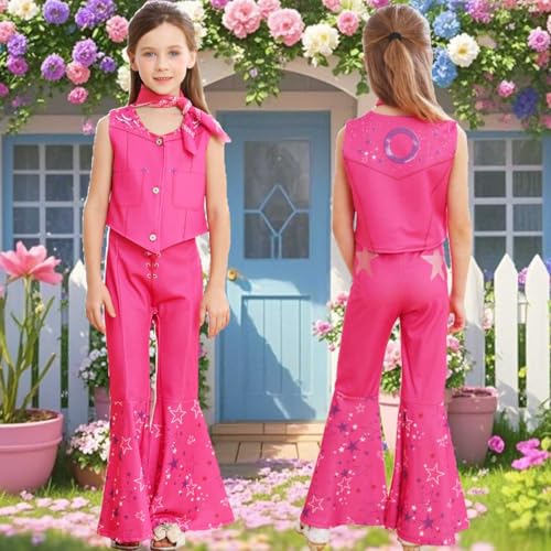 Disfraz de vaquera para niñas color rosa neón miniatura 4