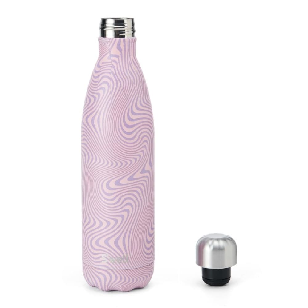 S'well Wiederverwendbare Wasserflasche aus Edelstahl, 750 ml, Lavendelwirbel, dreifach isolierte und auslaufsichere Trinkflasche für heiße und kalte Getränke bis 48h kalt/24h heiß