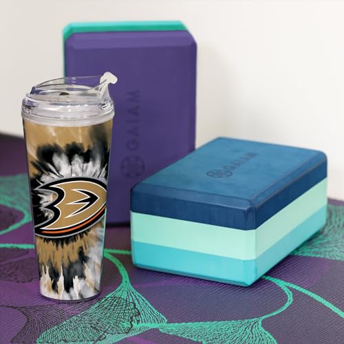 Image of Rico Industries NHL Hockey Team Color Tie Dye 24oz Metallic Acrylic Tumbler with Hinged Lid, Officially Licensed Double Wall Tumbler with Straw