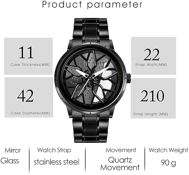 Men's Car Wheel Watch with Spinning Car Rim Hub Design|| Analog Stainless Steel || Quartz Movement|| Water Resistant, Scratch Resistant