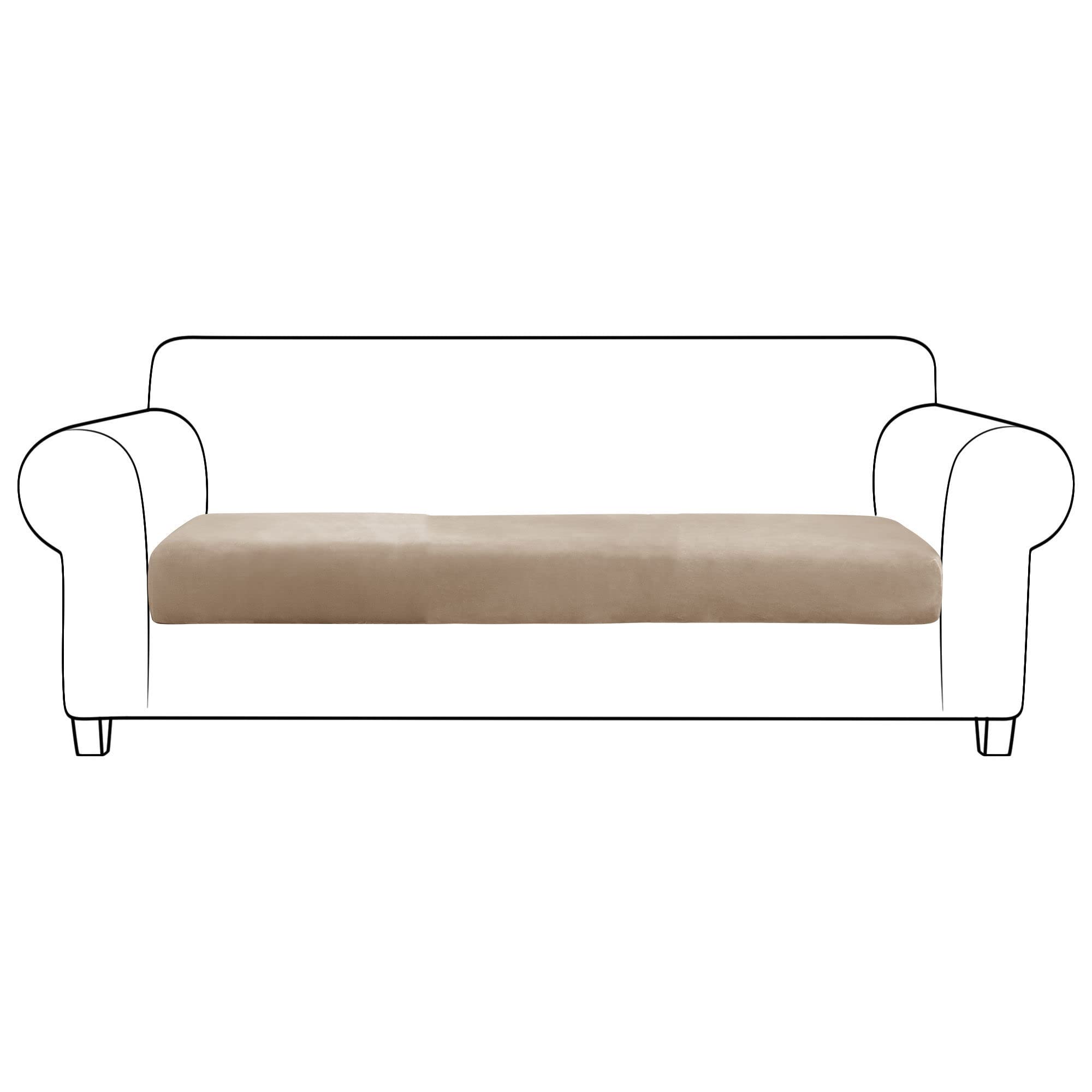 JHLD Stretch Sofa Seat Cushion Covers, Large Velvet Sofa Cushion Covers Couch Cushion Cover Furniture Protector Machine Washable Sofa Seat Cover For Living Room-Taupe-4-seater