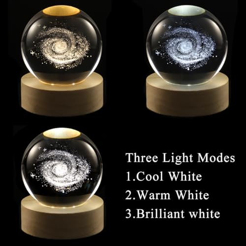 Lámpara bola de cristal 3D LED base madera 6 cm miniatura 4