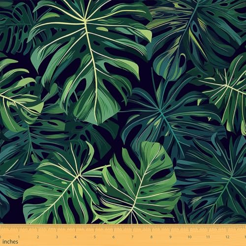 Vibrant Green Leaf Upholstery Fabric by The Yard – Tropical Botanical Print Perfect for Chic Sofas, Fun Kids’ Projects, and Stylish Home Decor
