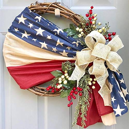 AOJIAN Independence Day Patriotic Wreath for Front Door, Simulation Artificial Garland Hanging Wreath and Veterans Day Decoration (A-Multicolor)