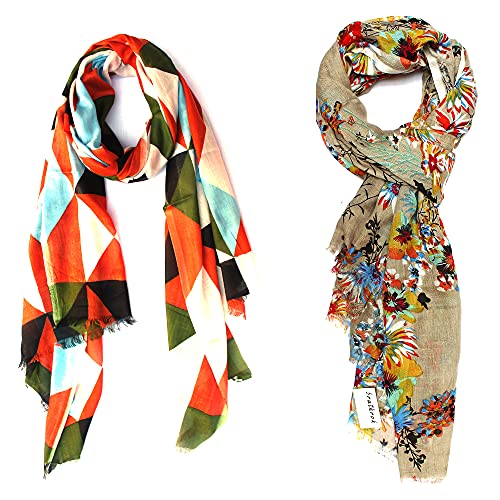 Image of Women's Trendy floral Printed Rayon Stoles Multicolour (Pack of 2)