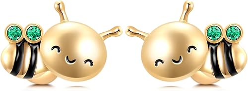 KECHO Regalos de San Valentín, aretes de abeja de oro de 14 quilates, aretes de abeja de animales, joyería hipoalergénica, regalos de cumpleaños