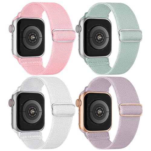 Image of 4 Pack Stretchy Solo Loop Compatible with Apple Watch Bands 38mm 40mm 41mm 42mm 44mm 45mm 46mm 49mm Women Men, Sport Nylon Elastic Straps Wristbands for iWatch Series 11 10 9 8 7 6 5 4 11 Ultra /SE 3 2