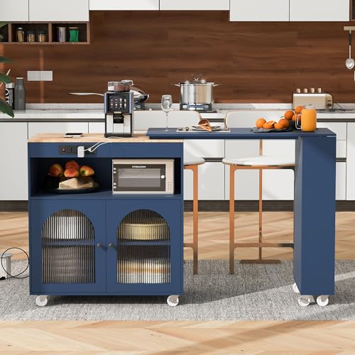 Merax Mobile Kitchen Island With Drop Leaf And Power Outlet