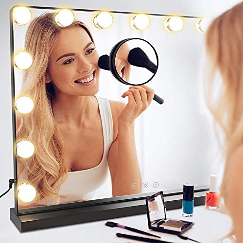 Depuley Vanity Mirror With Lights, 23In Hollywood Lighted Makeup Mirror With Smart Touch Switch, Large Vanity Makeup Mirror With 15 Dimmable Led Bulbs For Dressing Room, Bedroom, Tabletop, Black #TOP4