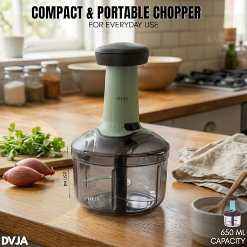 Image of Chopper for Kitchen Use 650ML,3 Blade Steel Large Manual Hand-Press Vegetable Chopper Mixer Cutter to Cut Onion, Salad, Tomato, Potato