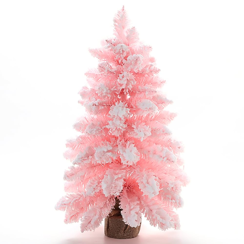 Mini Pink Christmas Tree 20", Small Desktop Prelit Artificial Christmas Tree with Firm Stand for Xmas Party Supplies Home Indoor Decoration