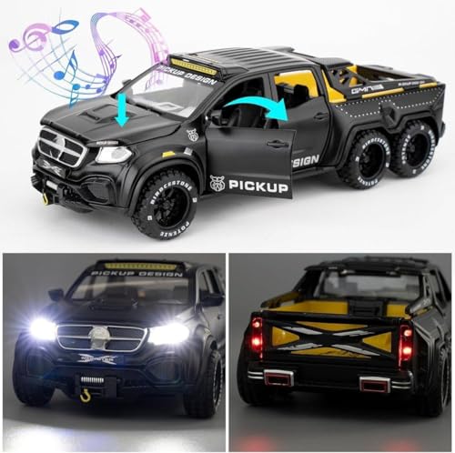 Image of Scale Exclusive Alloy Metal Pull Back | Die-cast Car Model with Sound Light Mini Auto Toy for Kids Metal Model Toy Car with Sound and Light (1.28 Scale-6 * 6 AMG Pickup-Black)