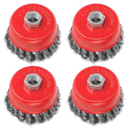 Lot de 4 brosses métalliques pour meuleuse d'angle, nœuds torsadés Ø 75 mm, filetage M14 x 2, convient pour le nettoyage lourd, le stripping,
