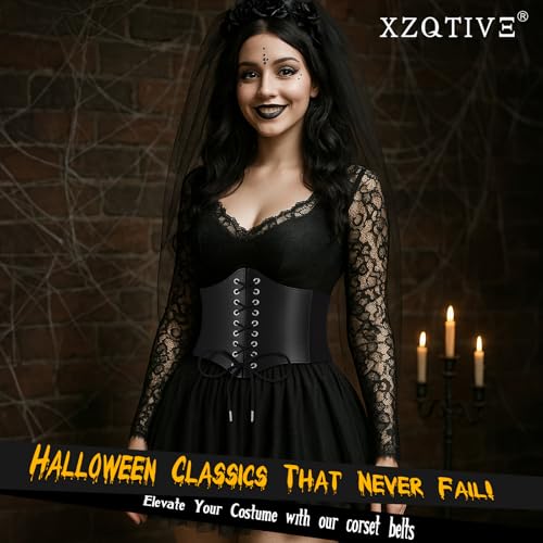 XZQTIVE Black Corset Waist Belt for Women, Wide Elastic Tie Waspie Belt for Dresses 4.7inch3