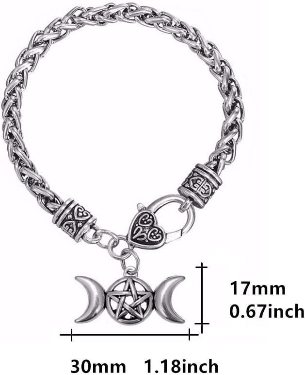 Triple Moon Goddess Amulet Wicca Pentagram Wheat Chain Bracelet for Women Men Pagan Jewelry - Image 5
