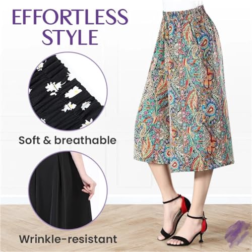 Tyracharm Culottes, Curvyflair High Waisted Wide Leg Culottes, Culottes, Women's High Elastic Waist Pleated Culottes2