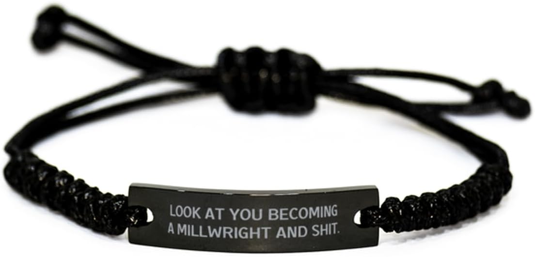 Look at You Becoming a Millwright. Black Rope Bracelet, Millwright Engraved Bracelet, Unique Gifts For Millwright from Friends, Millwright tools, Gift ideas for millwrights, Personalized gifts for