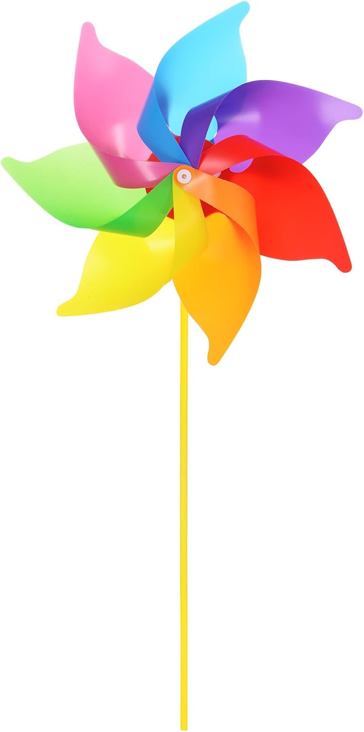 HARFINGTON 2 Pcs Rainbow Pinwheels 20.9 Inch 7 Leaves Wind Plastic Windmill for Party Decoration Outdoor Decor Lawn Yard Garden Patio, Colorful