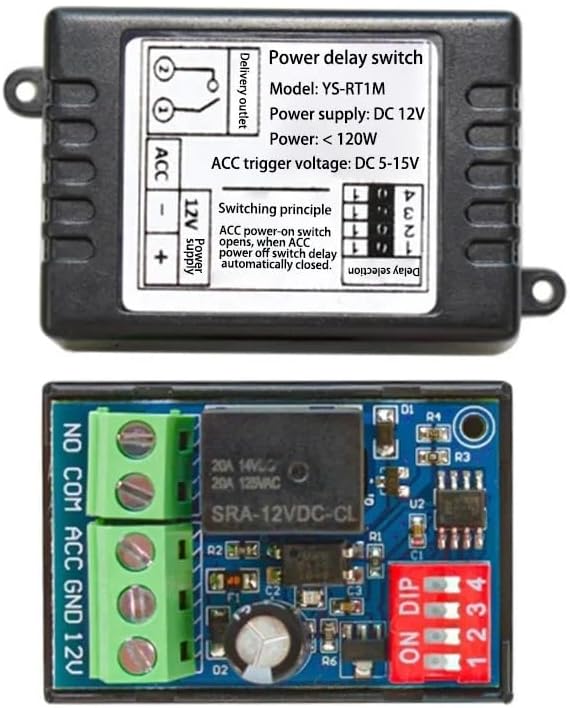 12 Volt Timer Relay On-Off Automotive Digital Delay Relay Electric Delay Timer Switch Cycle Time Delay Module YS-RT1C YS-RT1T(Power on delay Off)