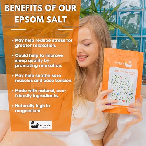 Image of Eco Bath London Balance and Calming Epsom Salt Bath Soak - Pouch 2.2 LB (1kg) | Made in UK | Magnesium Bath Salt with Neroli, Geranium and Chamomile