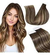 LaaVoo Human Hair Tape in Extensions Balayage Brown to Caramel Blonde with Brown Tape in Human Ha...