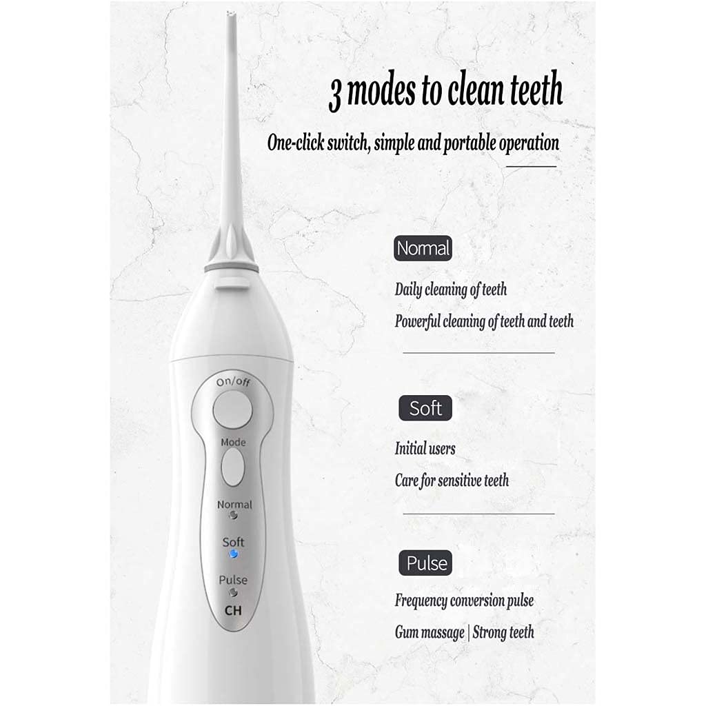 TJH Irrigatore Orale Dentale Cordless Professionale Flosser dell'Acqua, 6 Punte di Getto, 150 ML Portatile e Ricaricabile IPX7 Impermeabile 3 modalità Flosser dell'Acqua per la casa, Bretelle