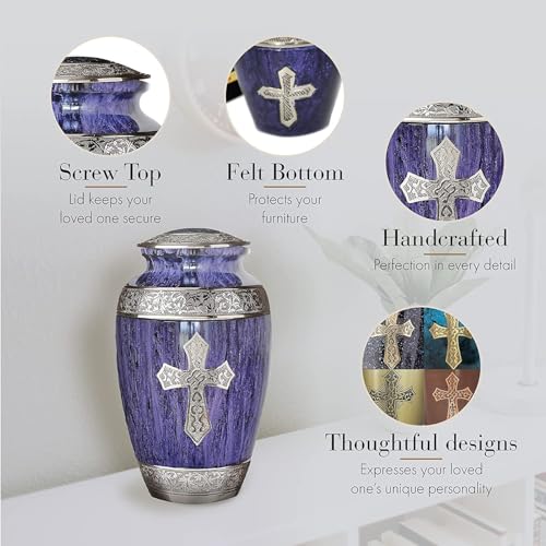 Image of Purple Cross Cremation Urns for Human Ashes Adult Female Urns for Ashes