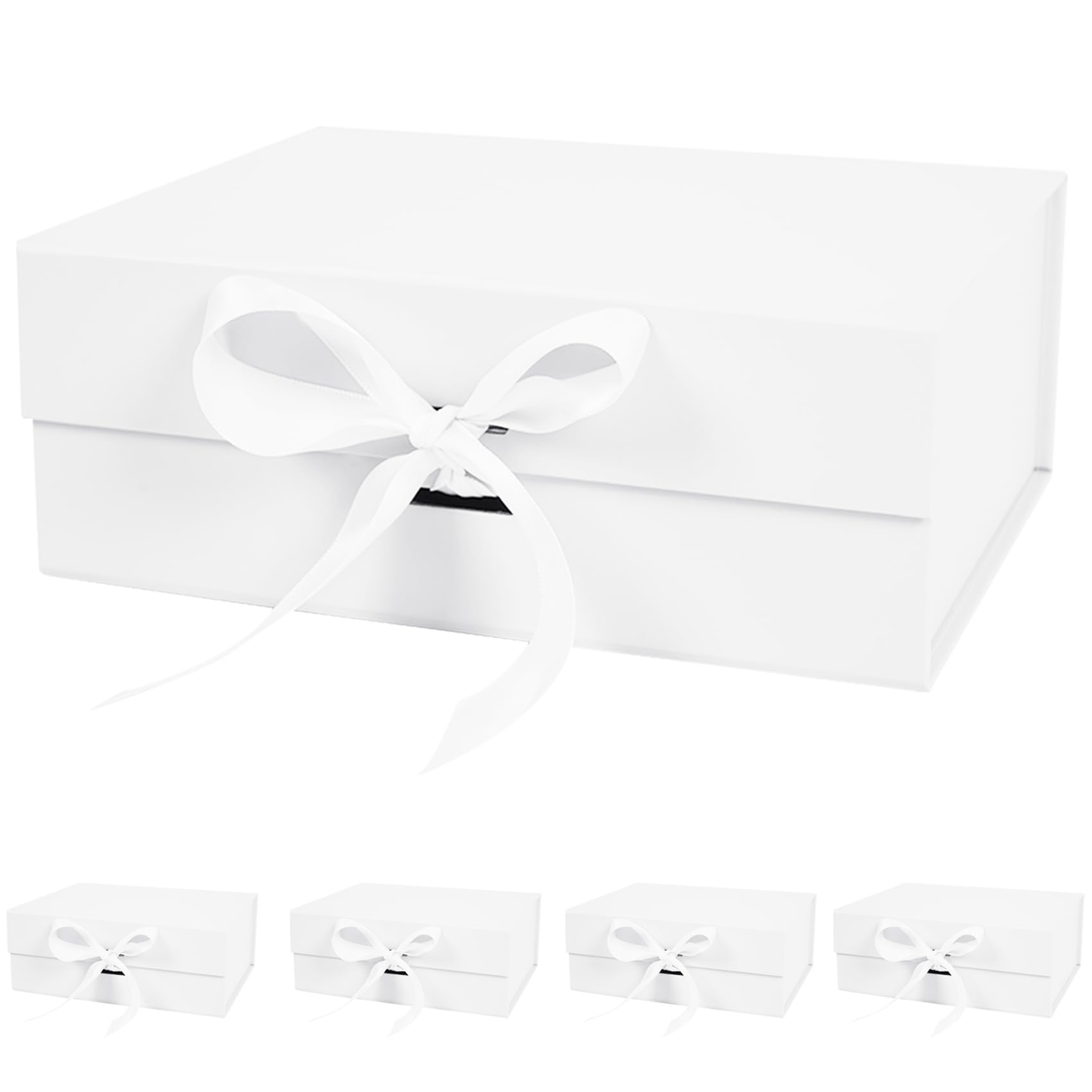 Aimyoo Confezione da 5 scatole regalo bianche grandi con nastro, 29,2 x 21,8 x 10,4 cm, scatola regalo per testimone dello sposo, con coperchi con chiusura magnetica, scatola rettangolare pieghevole