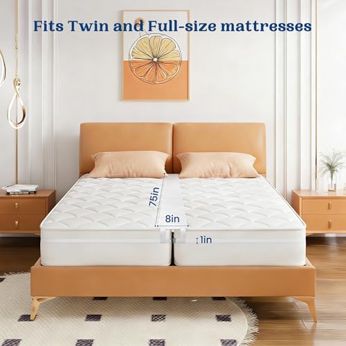 Image of FeelAtHome 8Inch Bed Bridge Twin to King Converter with Adjustable Strap | Foam Mattress Conversion Extender Split King Gap Filler Kit for Guest Room, Vacation Rentals, Hotel, Bedroom, Dorm