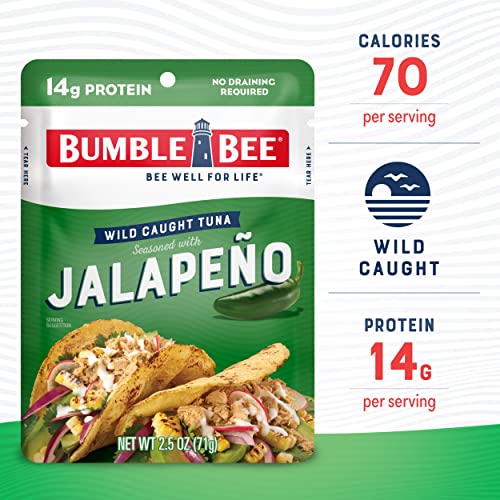 Bumble Bee Jalapeño Seasoned Tuna, 2.5 Oz Pouches (Pack Of 12) - Ready To Eat - Wild Caught Tuna Pouch - 14G Protein Per Serving - Gluten Free #TOP1