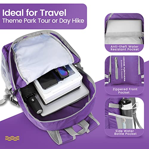 Image of ZOMAKE Lightweight Packable Backpack, Water Resistant Foldable Daypack 35L | Light Hiking Backpacks Collapsible Day Pack for Travel, Everyday Carry, Multi Compartment Storage, Adjustable Strap (Purple)