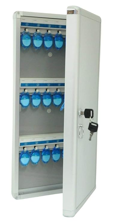 VIDISA 24 Key Hooks Aluminium Safe Lock Cabinet with Wall Mount | 22 X 5.5 X 32.5 CM | Silver