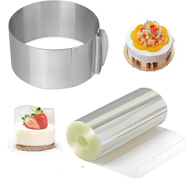 Adjustable Cake Mold Mousse Ring and Cake Collar, Heavy Duty 6-12 Inch Round Cake Ring Mold Mouse Cake Mold Cake Ring and Acetate Roll
